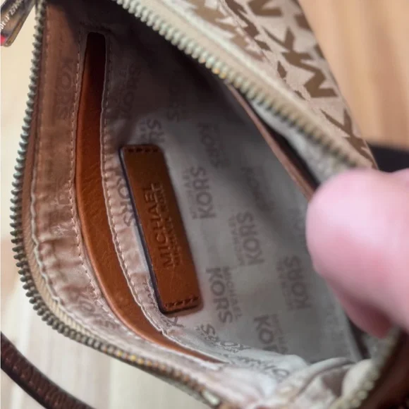 Michael Kors MK Logo Wristlet Shoulder Bag | Beige Tan Canvas - Picture 8 of 11